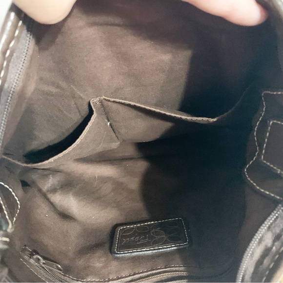 Fossil Ari Embellished Beige Brown Cotton Canvas Hobo Handbag Purse Brass Toned - Picture 14 of 14